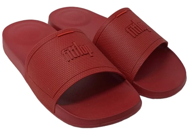 NEW Fitflop Womens 9 Red Iqushion Comfort Slides Shoe Technology Rubber Sandal