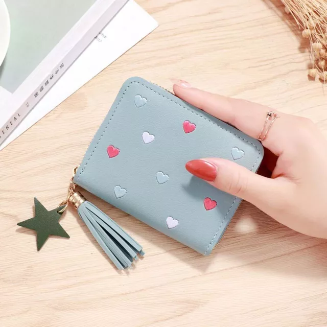 Women Tassel Wallet Small Mini Cute Coin Purse Short Zipper Credit Card Holder