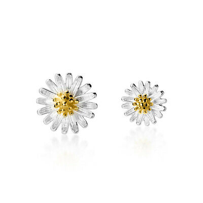 Flower Two Tone 925 Silver Plated Stud Earring Pretty Jewelry Women A Pair
