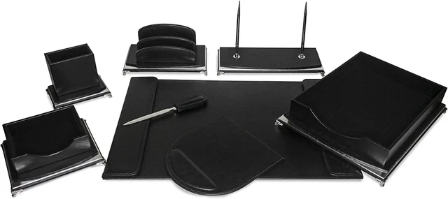 Goods Organizer, Executive Office Desk Organizer, Black and Silver (W1054)