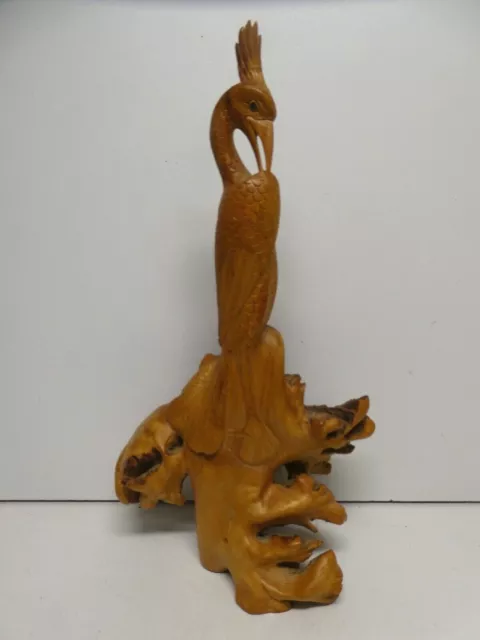 Vintage Wooden Asian Carved Bird Statue  Sculpture