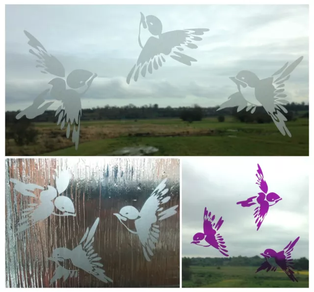 3 Birds Frosted Etch or Stained Glass Window Sticker Anti Bird Strike Greenhouse