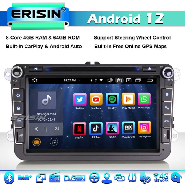 Android 12 Autoradio DVD GPS pour VW Skoda Seat Passat CC Golf 5 6 Tiguan Jetta