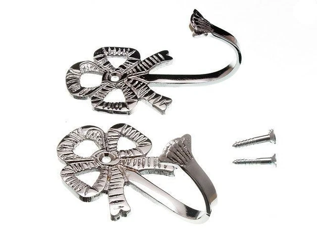 1 Pair Of Curtain Tie Backs Chrome Bow 75Mm Plus Screws 15B6