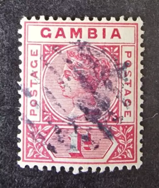 Gambia QV 1898-02 SG38b 1d Carmine 'Repaired S' Used Cat £425