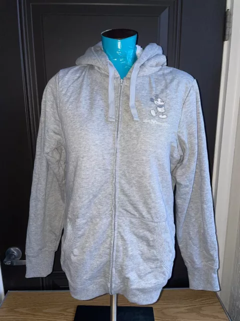 Disney park mickey mouse gray hoodie women size medium,  faux wool inside