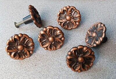 6 Vintage Copper Amerock RDCA 1960 Cabinet Drawer Pulls/Knobs Rose Floral