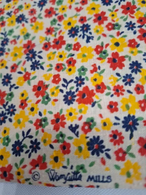 Vintage Wamsutta Mills Cotton Fabric Cream  W/Multicolor Flowers 2 1/2 Yards×44"