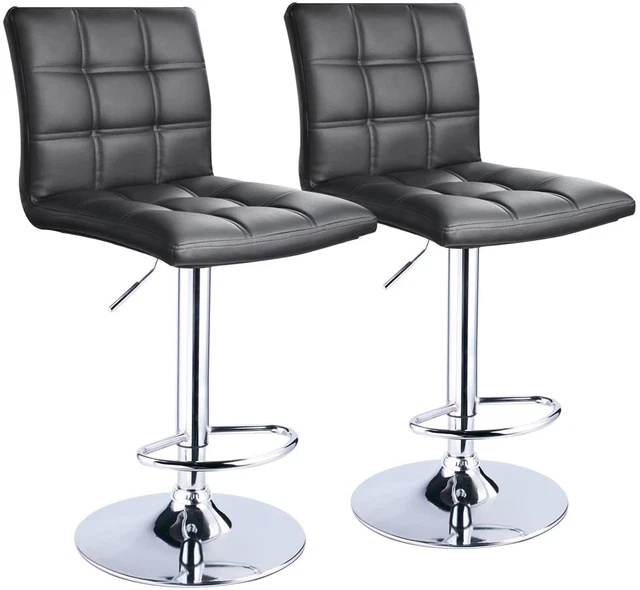Set of 2 Black Leopard Print Adjustable Square Bar Stools with Backrest & Swivel