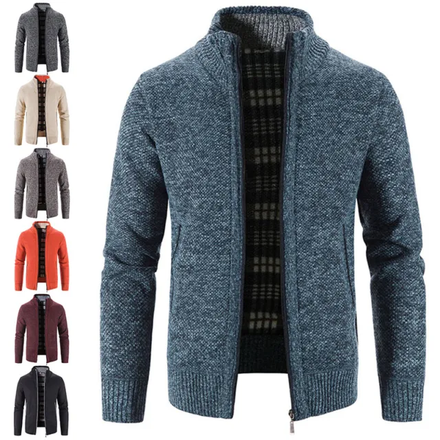 Mens Thick Fleece Fur Zip Coat Jacket Formal Plain Winter Warm Pocket Outerwear