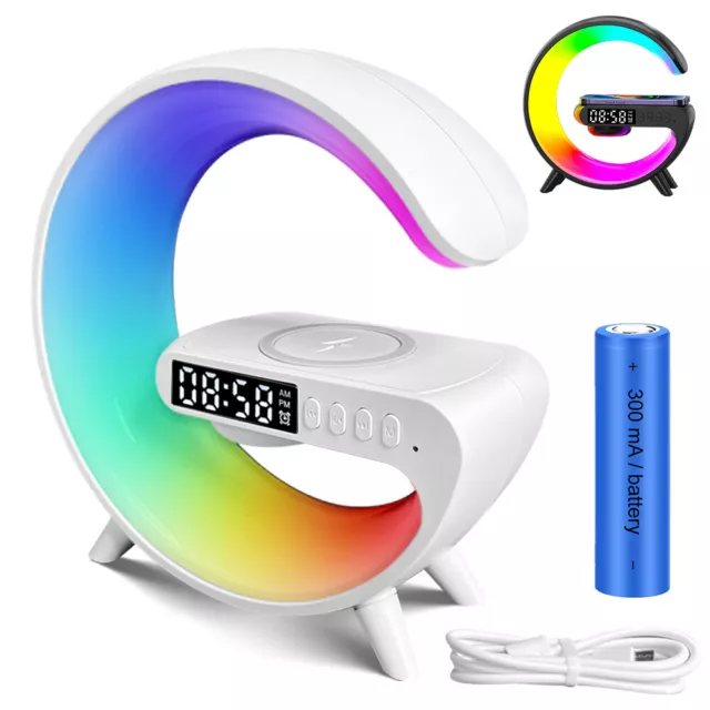 Smart G Lamp - Bluetooth Speaker Wireless Charger RGB Alarm Clock Night Light-AU