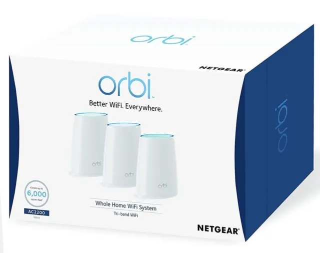 Netgear Orbi RBK43-100PES Whole Home WLAN Mesh AC2200 sistema WiFi LAN bianco IMBALLO ORIGINALE!