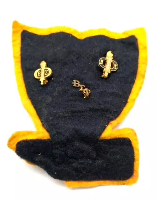 Vintage 1950s Set Of Three Beta Sigma Phi ΒΣΦ Sorority Pins On Felt Name Patch