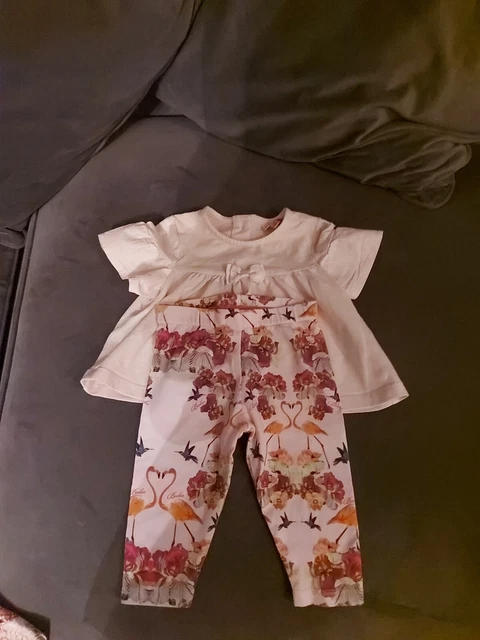 Top Ted Baker Bambina Stampa Floreale Rosa E Set Leggings Blu Età 3-6 Mesi