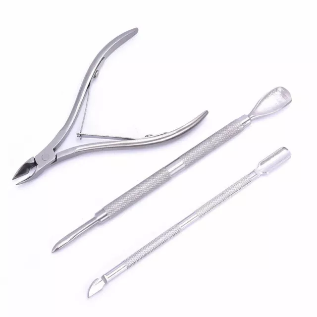 3 Pcs Stainless Steel Nail Cuticle Scissor Spoon Pusher Remover Nail Clipper#7H