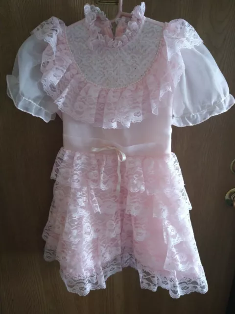 Vintage Merry Girl Party Pageant Dress Union USA Soft Pink Sheer & Lace Sz 6