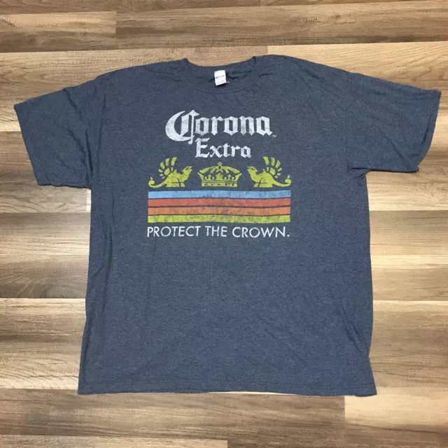 Corona Extra Protect The Crown Faded Graphic Blue T-Shirt Size XL