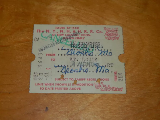 New York New Haven & Hartford N.Y. N. H. H.R.R. Co Railroad ticket 1961