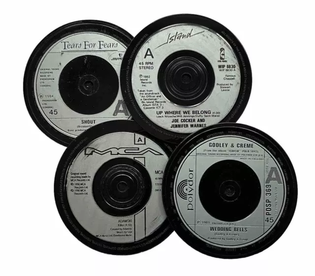 4 Felt Backed Coasters ,Hand Crafted From Original 1980s Silver Label Records