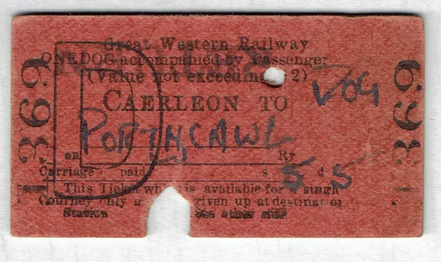 GWR railway ticket Dog single blank card Caerleon to Porthcawl 195?