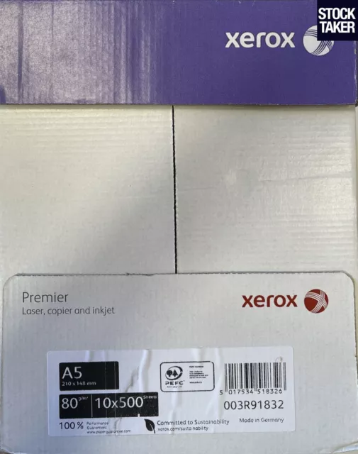 (5000-Sheets) Xerox A5 80gsm White Premier Paper Copy (10 Reams of 500 Sheets)