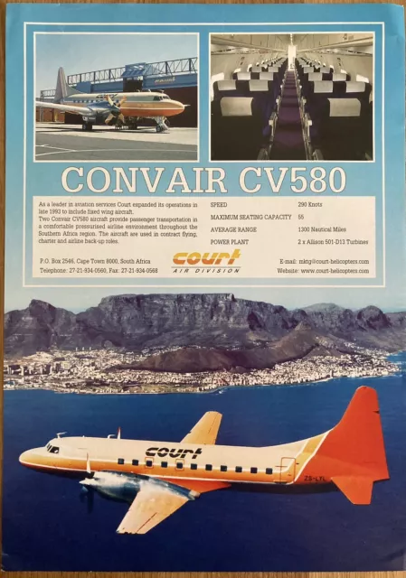 COURT AIR DIVISION AIRLINES of South Africa CONVAIR CV580 BROCHURE