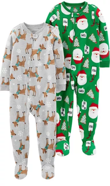 Carters 2Pk Preemie Baby Holiday Fleece Footed Sleep & Play Pajamas Christmas