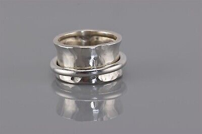 Sterling Silver 12mm Textured Cigar Band Spinner Ring Mex 10g 925 Sz: 8