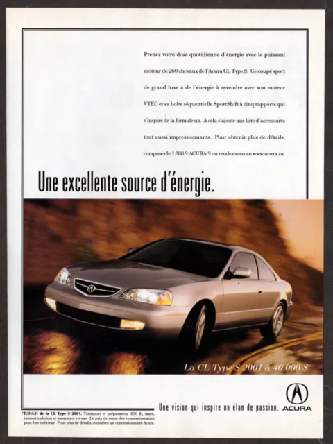 2001 ACURA CL S Type Vintage Original Print AD | Gray car photo Canada French