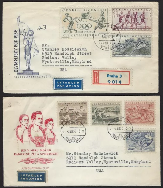 CZECHOSLOVAKIA 1950s 60s OLYMPICS ISSUES 4 DIFFERENT FDCs ALL TO US