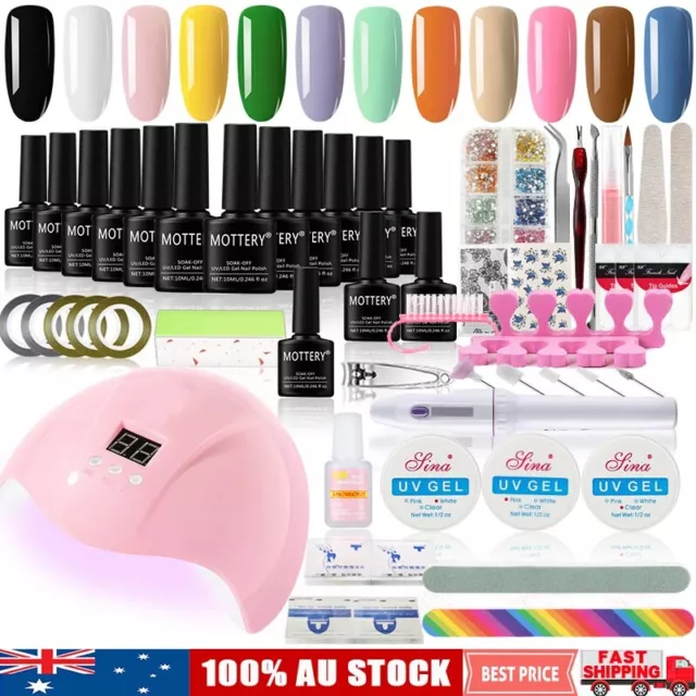 12 Colors Gel Nail Polish Soak Off Kit 54W UV LED Nail Lamp Drill Manicure Set