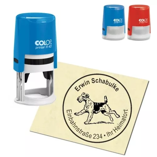 Stempel Hund Adressenstempel personalisiert - Airedale Terrier - rund ∅ 40mm