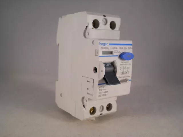 Hager RCD 80 Amp 30mA Double Pole 80A RCCB 164354 CD280U RCD