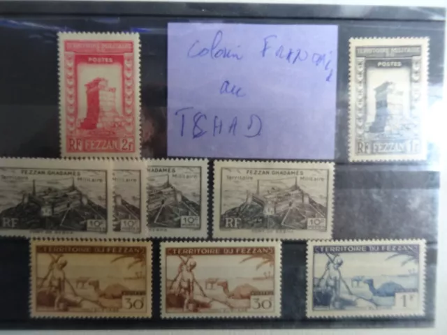 032- Timbre Poste  France  Lot 8 Timbres  Colonies Du Tchad Territoire Du Fezzan