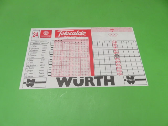 Schedina Totocalcio N°35 – 24 Avril 1988 – Publicité WURT – 30e Anniversaire