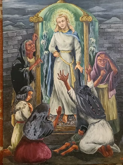 VTG Catholic Saint Painting OUR LADY OF FATIMA Dymphna Guadalupe OUTSIDER ART