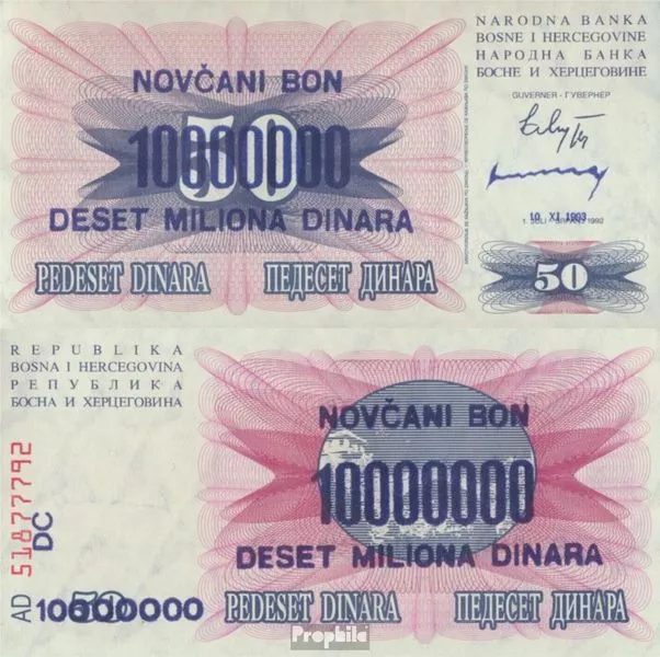 Bosnia-Herzegovina Pick-No.: 36 nueva 1993 10 Un millón de Dinara