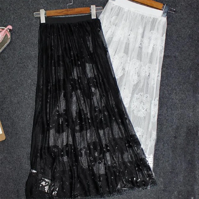 Jupon doux en Tulle plissé pour femme,jupe asymétrique,élastique,taille haute,en maille,mi