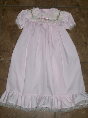 VINTAGE INFANT GIRLS ALEXIS Pale Pink LONG BABY DRESS GOWN SZ 6 M