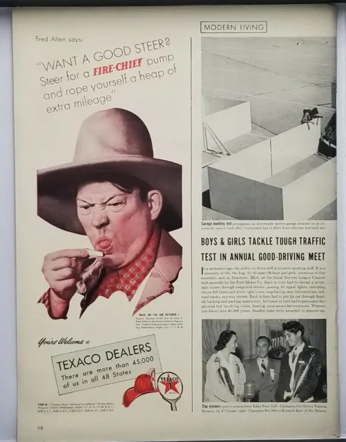 1941 Texaco Dealers Fire Chief You're Welcome 4 Highs Vintage WWII Era Print Ad