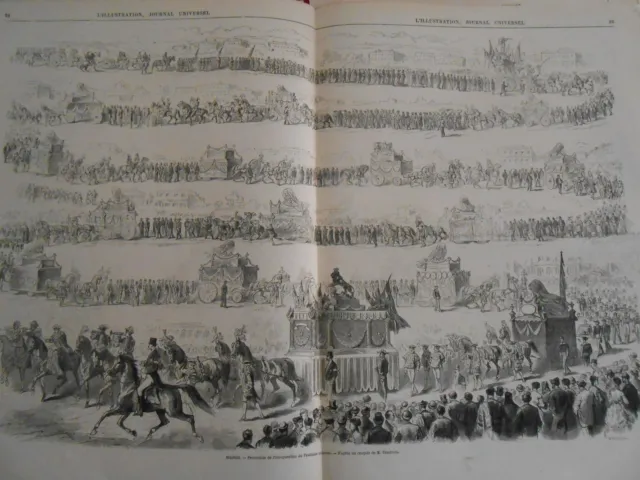 1869 engraving - Madrid procession of the inauguration of the National Pantheon