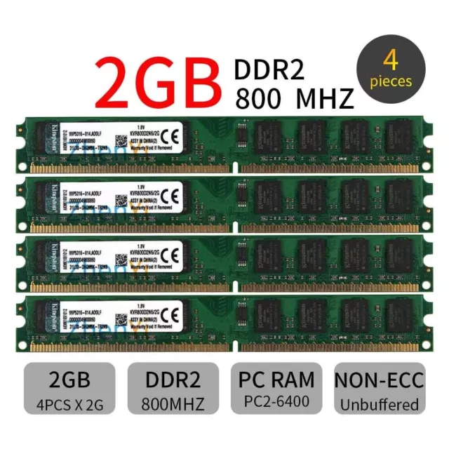 Pour Kingston 8GB 8G 4 x 2GB PC2-6400U DIMM DDR2-800 1.8V PC Non-ECC RAM ZT FR