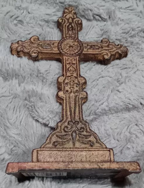 6.75" Cast Iron Metal Ornate Table Top Cross Crucifix Religious Art Decor New