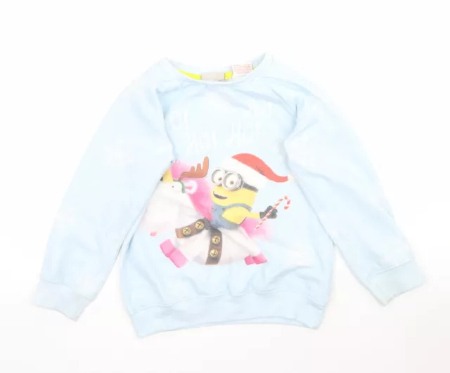 NEXT Girls Blue Polyester Pullover Sweatshirt Size 7 Years - Minions Christmas