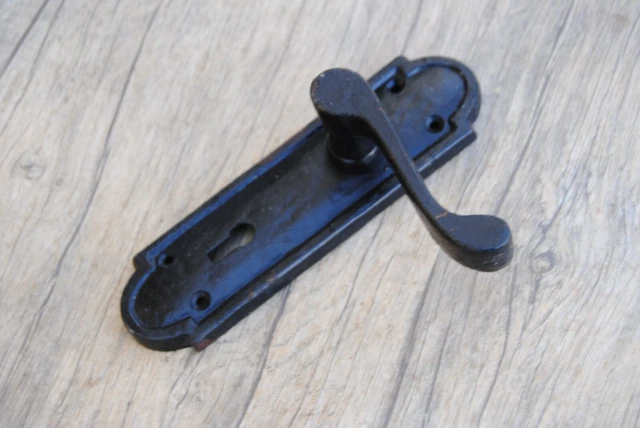 Vintage cast iron black painted Entrance Door Mortise handle pull rustic farm 2