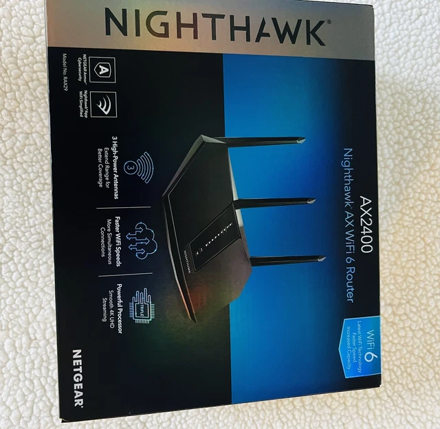 NETGEAR NIGHTHAWK AX2400 5Stream WiFi 6 Black Router, 3 Antennas