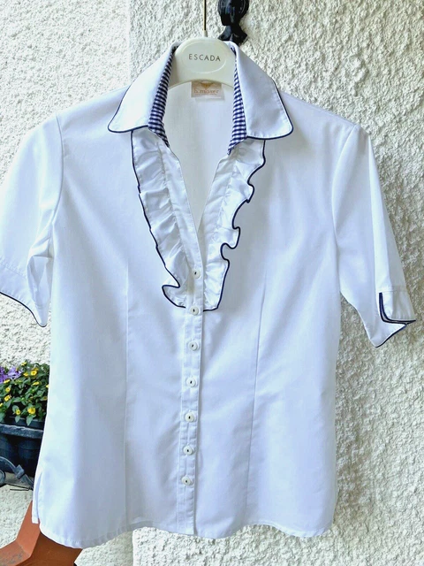 Camicia a maniche corte bianca con fiori molto ben conservata camicetta tradizionale taglia 38 h. moser