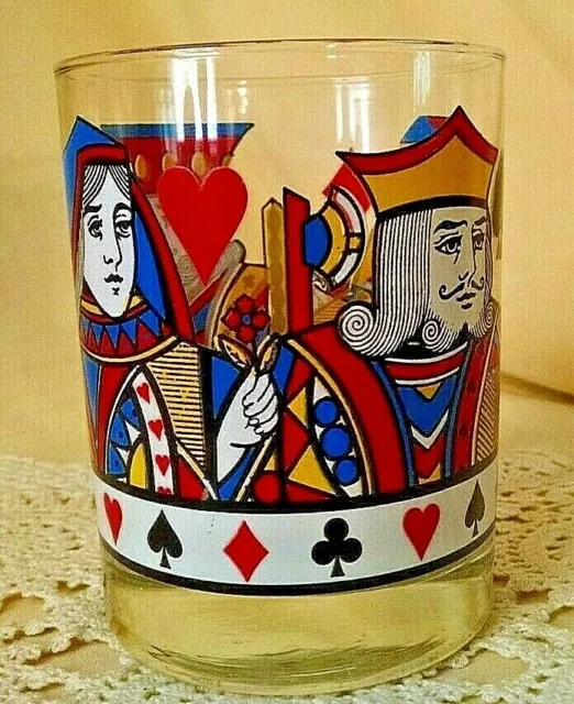 Poker Cards Glass King Queen Vintage Unmarked Diamonds Hearts Spades Clubs.