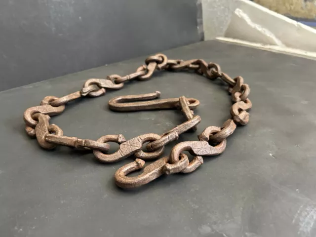 Rare Old Vintage Hand Forged Unique Design Rustic Iron Lamp Chain With Hook (C1)