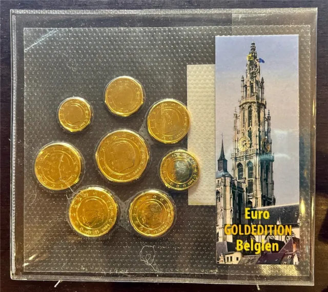 KMS - Belgien - EURO-Kurzmünzensatz - "Echt vergoldet" - ("auf Folie verschweißt